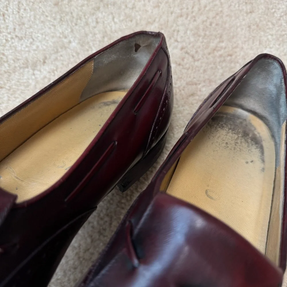 SALVATORE FERRAGAMO Mens Lucas Oxblood Kiltie Wing Tip Tasseled Loafers 11.5D